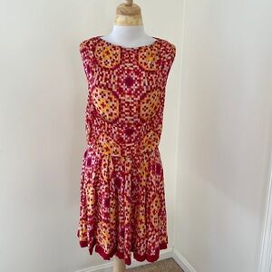 New! Ritu Kumar label SZ 3/ small red multi printed dress.